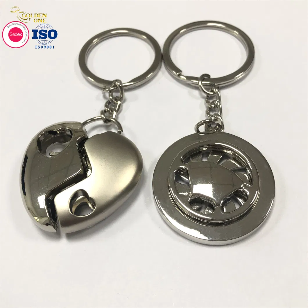 Wholesale Fashion Shape Metal Custom Angel Laser Logo Europe Shopping Cart Trolley Coin Chip Holder Keyring